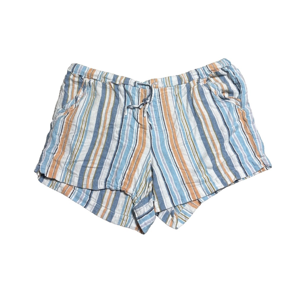Briggs Linen Blend Shorts Womens Size 2XL Multicolor Stripe XXL Elastic Waist